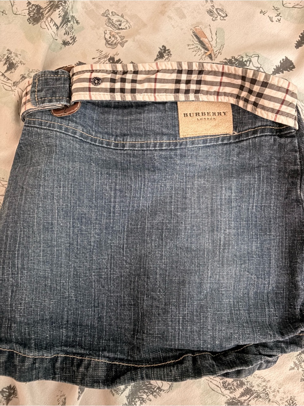 Burberry Girls Blue Denim Skirt with Signature Check Waistband